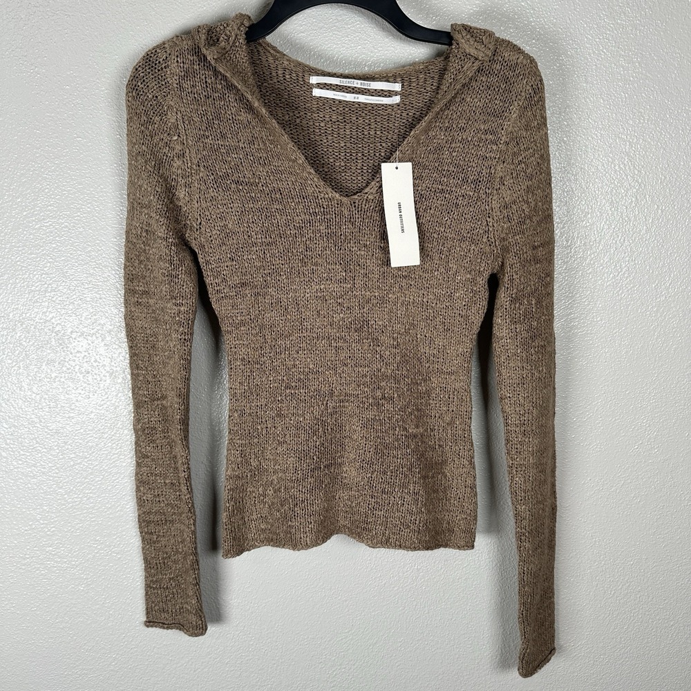 NEW SILENCE + NOISE Knit Hoodie Sweater Top Size Medium Taupe Tan Boho Beachy‎